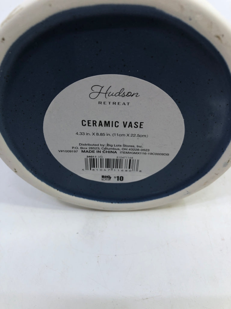 BLUE CERAMIC VASE W/ WHITE BOTTOM