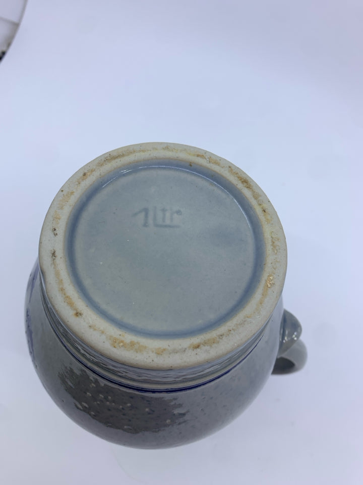 GREY AND BLUE POTTERY PITCHER.