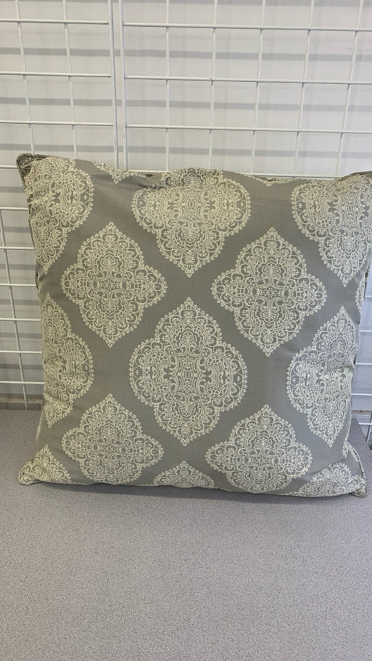 LARGE GREY PILLOW W/CREAM LACE PAISLEY.