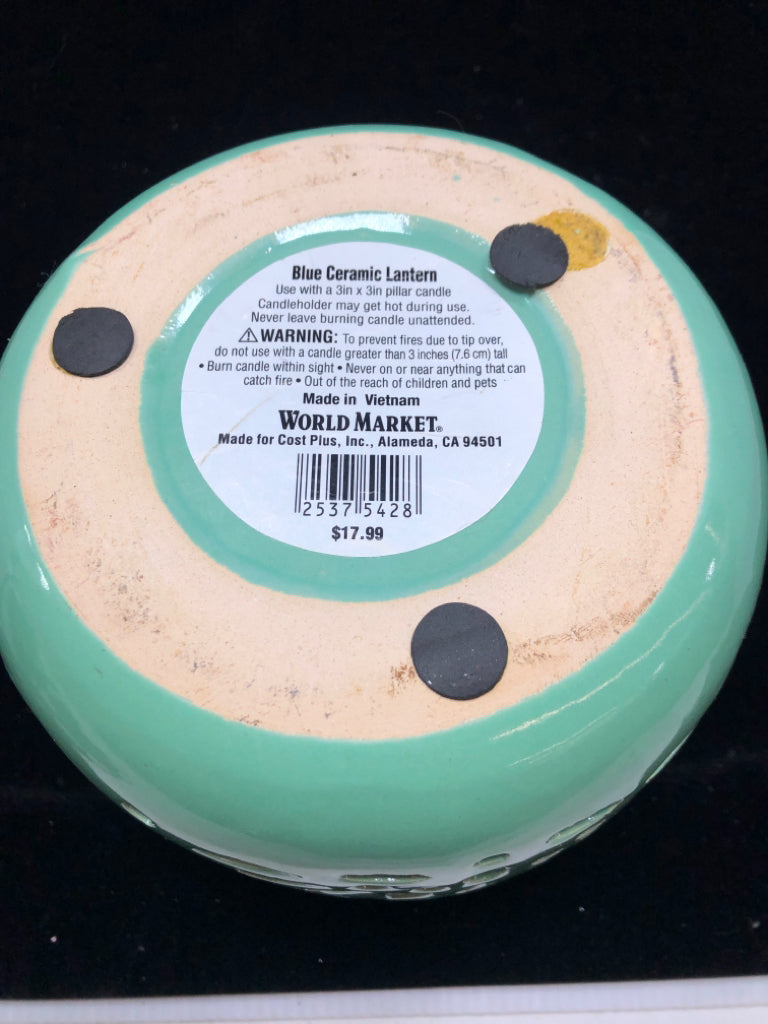 SEA FOAM GREEN PIERCED CANDLE LANTERN WORLD MARKET.