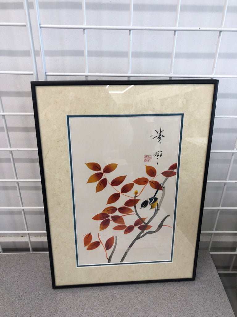 BIRD ON AUTUMN BRANCHES WALL ART.