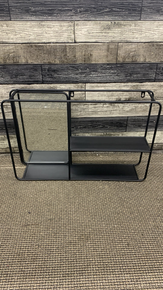 BLACK METAL 2 TIER SHELF W MIRROR.