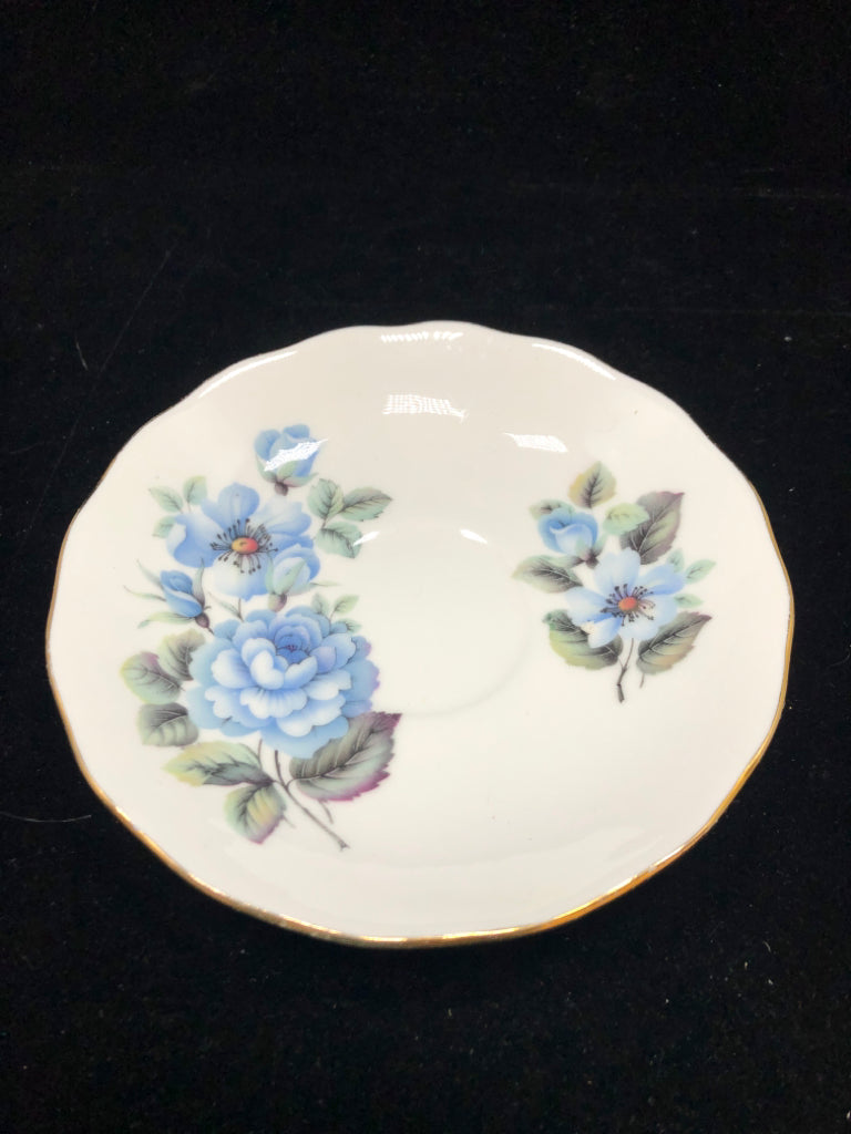 VTG BLUE BOUQUET TEACUP & SAUCER - QUEEN ANNE.