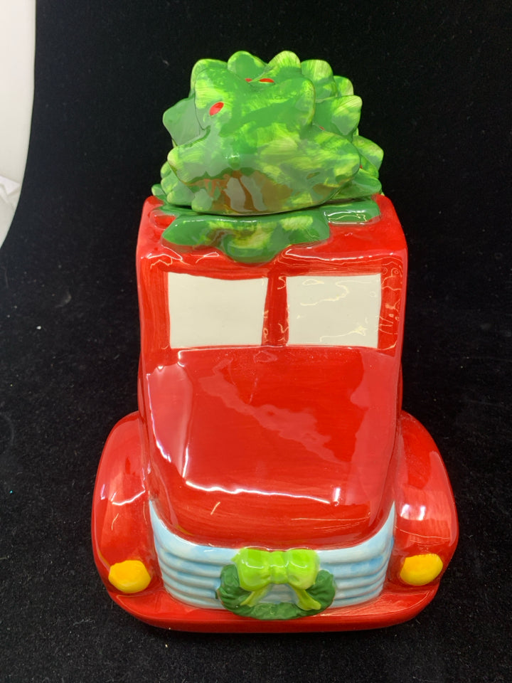 RED TRUCK, XMAS TREE COOKIE JAR.