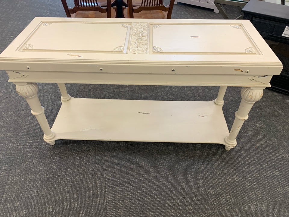 VTG CREAM DISTRESSED CONSOLE/ SOFA TABLE.