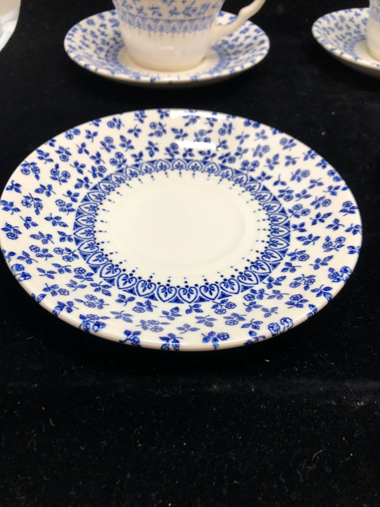 12PC PROVENCE BLUE IRONSTONE TEACUP/SAUCER SET.