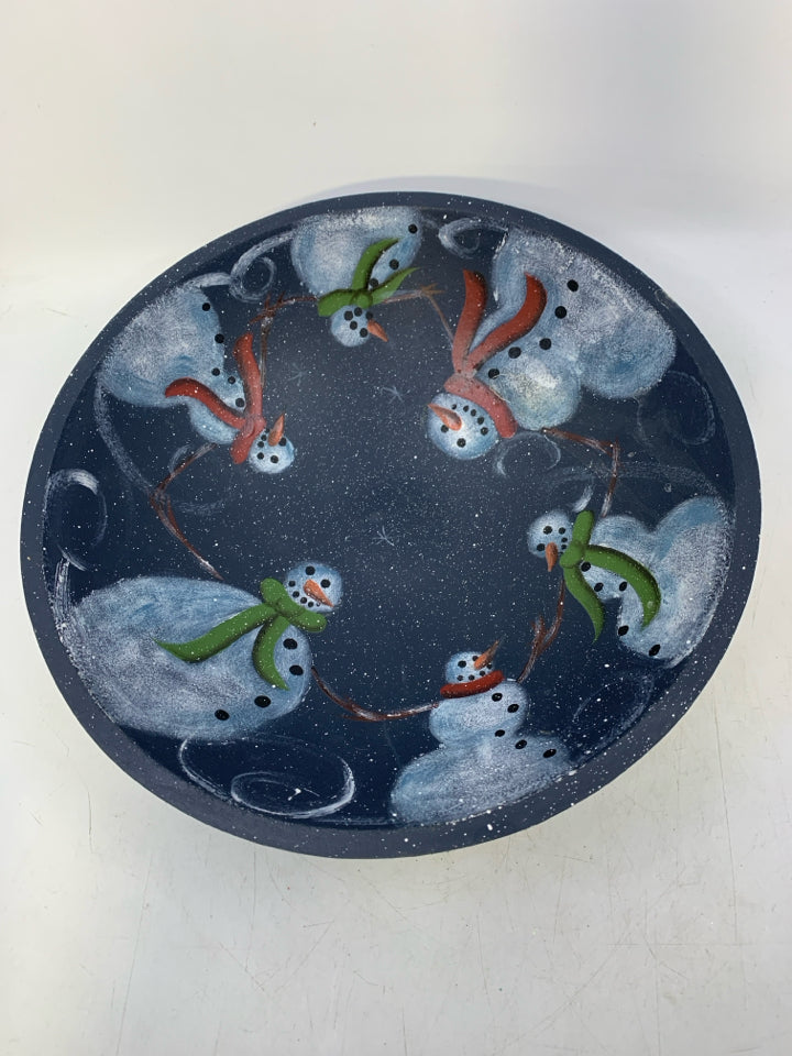 WOOD PRIMITIVE STYLE DARK BLUE BOWL.