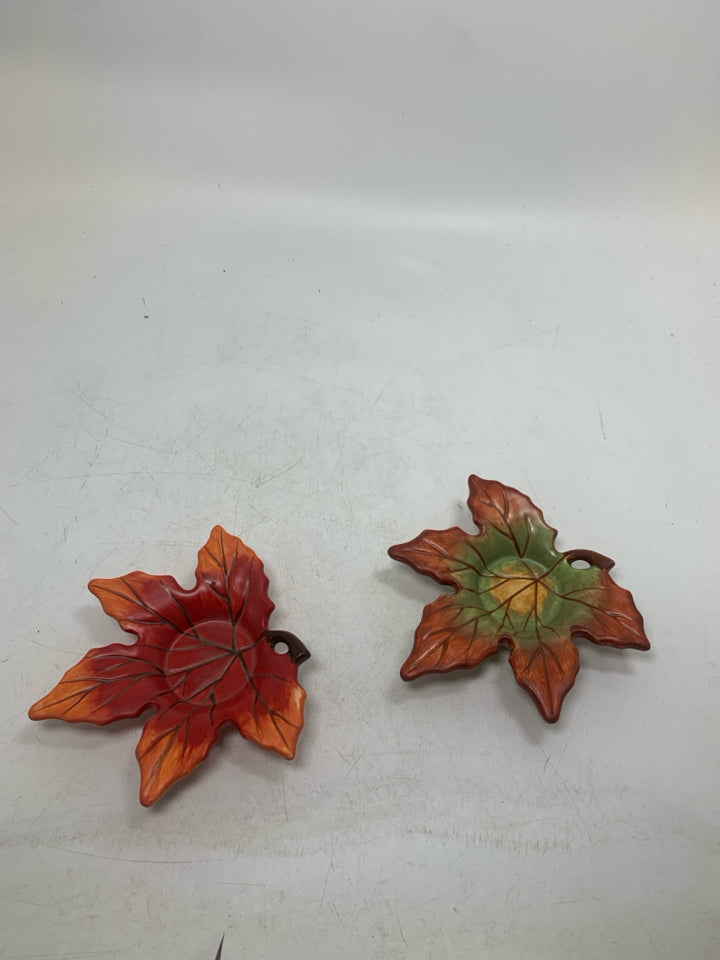2 CERAMIC MAPLE LEAVES YANKEE CANDLE TEA LIGHT HOLDERS.