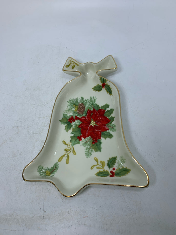 MIKASA BELL SHAPED TRAY W/ POINSETTIA.