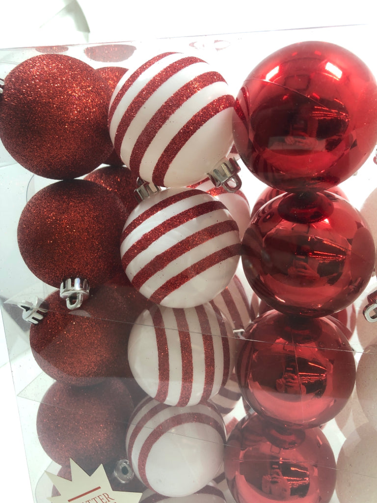 NIP 50PC RED/WHITE ORNAMENTS.