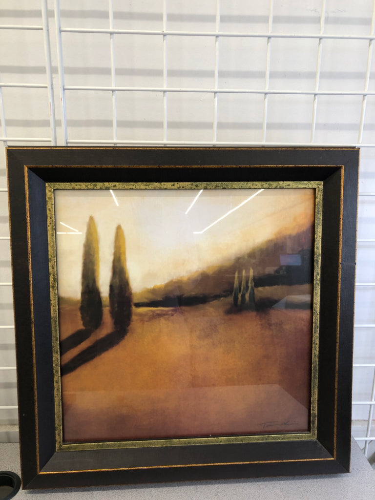 TUSCANY VALLEY 2 TALL SHRUBS FRAMED PRINT.