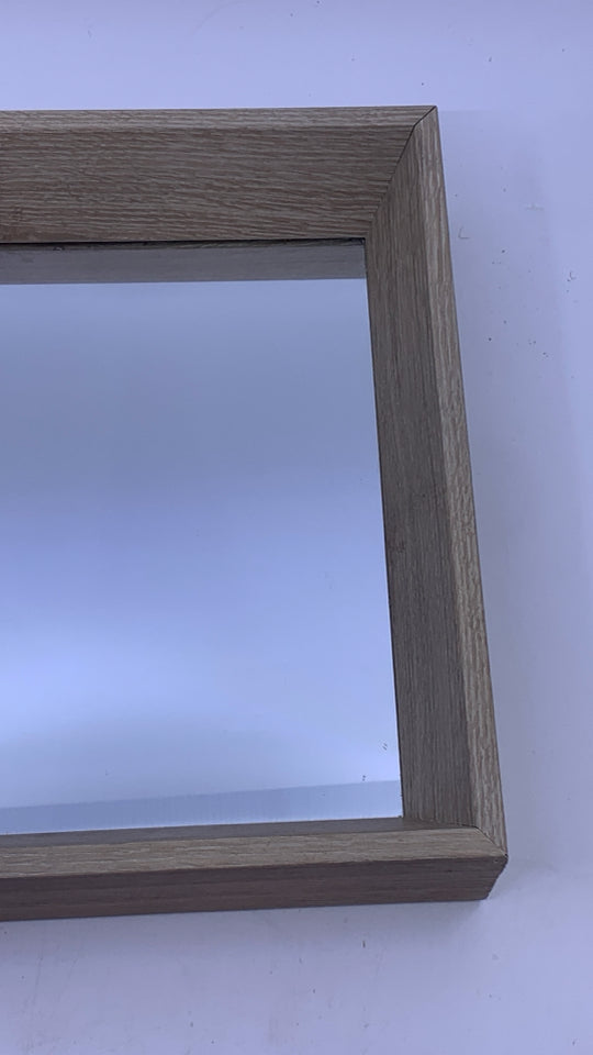 SMALL WHITE WASHED FRAME MIRROR.