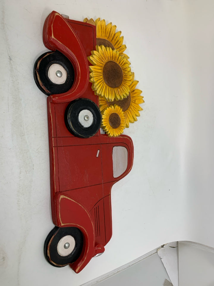 PRIMITIVES BY KATHY RED TRUCK W/ SUNFLOWERS WALL HANGING.