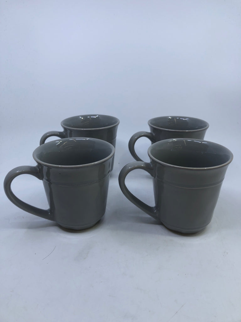 NIB 4 GRAY STONEWARE MUGS-TOSCANA.