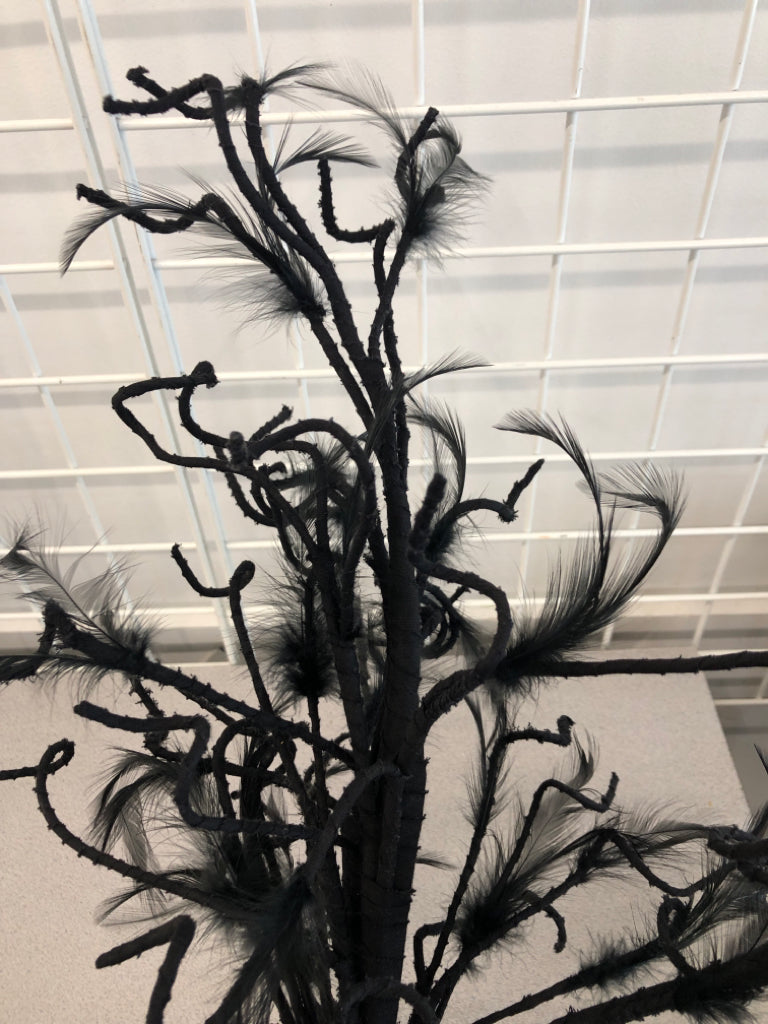 BLACK FELT AND FEATHER TREE.