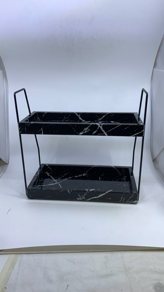 FAUX LEATHER 2 TIER MARBLE TRAYS.