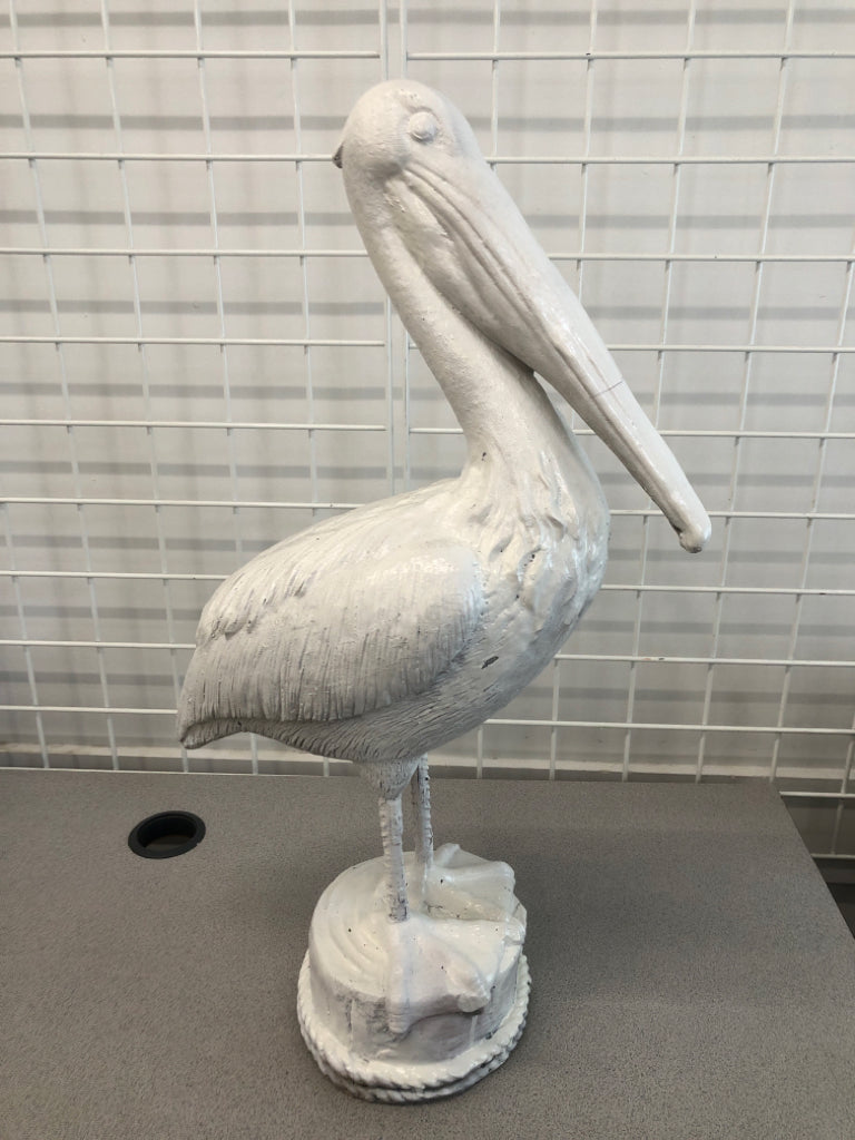 WHITE PAINTED PELICAN STATUE.