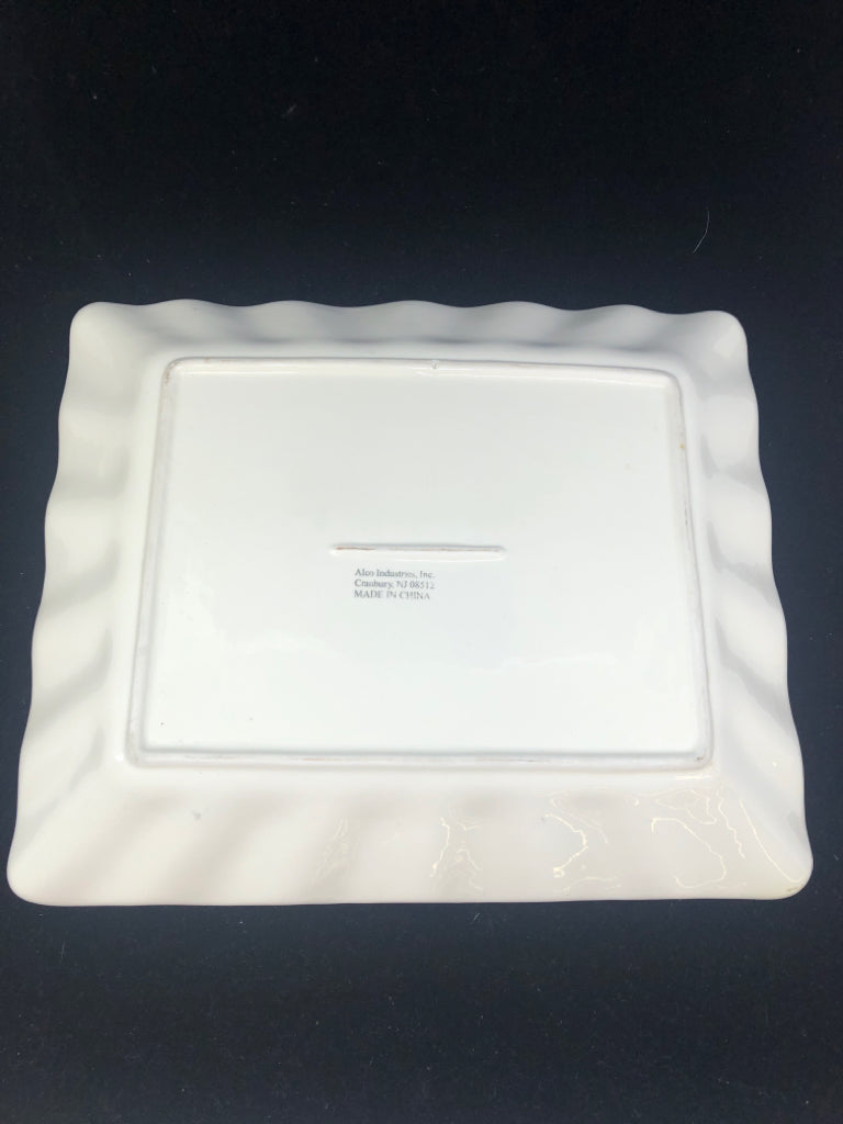 RECTANGLE WAVY EDGE SERVING PLATTER-CREAM W/GOLD TRIM.
