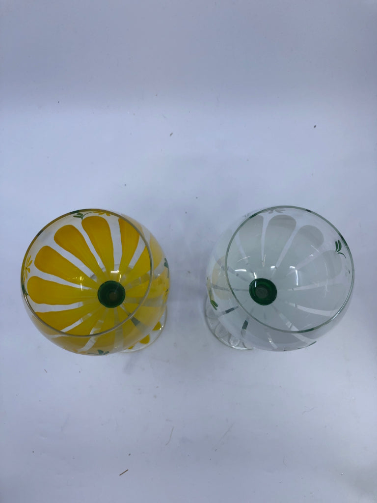 4 LARGE PAINTED BULB WINE GLASSES.