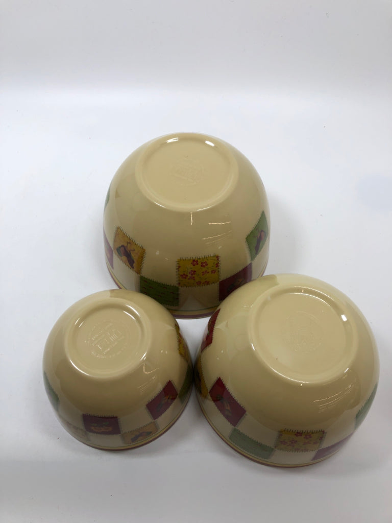 3PC ROOSTER MELAMINE NESTING BOWLS.