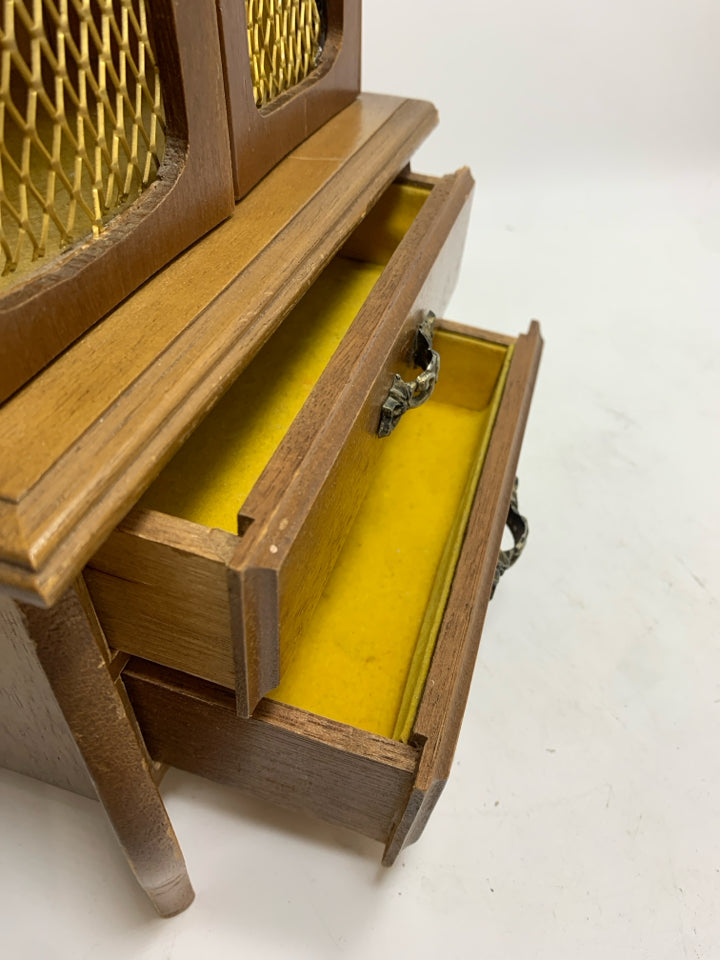 VTG WOOD JEWELRY BOX W/2 DRAWERS.