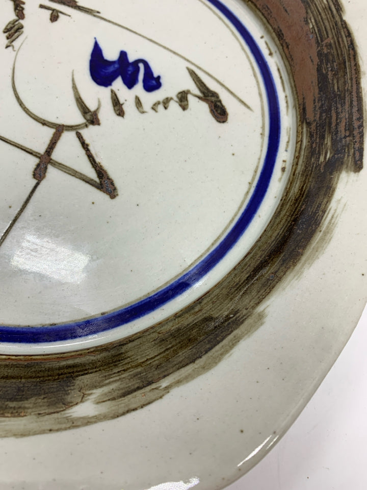 DANSK STONEWARE PLATTER W/PAINTED BIRD.