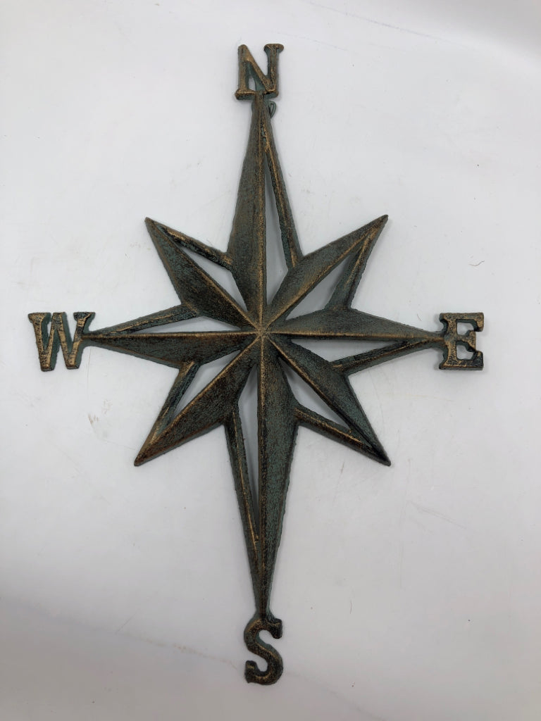 GREEN METAL WALL COMPASS.