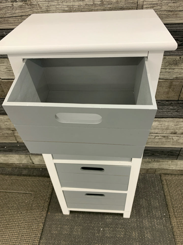 4-DRAWER GRAY & WHITE SHELF.