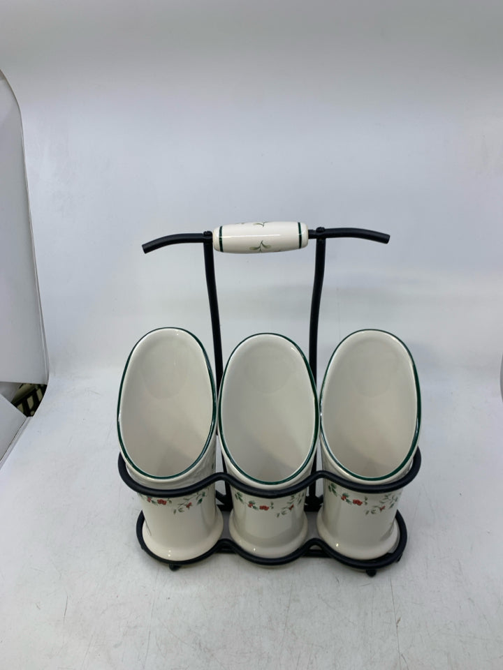 PFALTSGRAFF WINTERBERRY CERAMIC 3 SLOT UTENSIL HOLDER W/ STAND.
