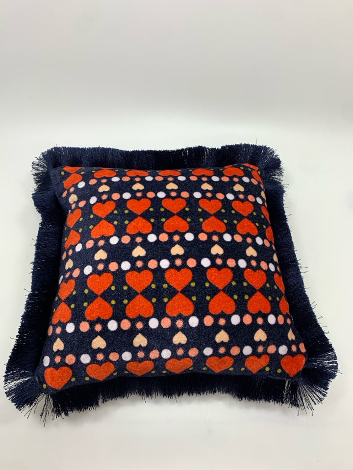 BLUE DECORATIVE PILLOW W/HEART DESIGN&TASSELS.