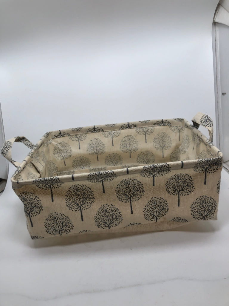 TREE PRINT FABRIC STORAGE BIN W/HANDLES.