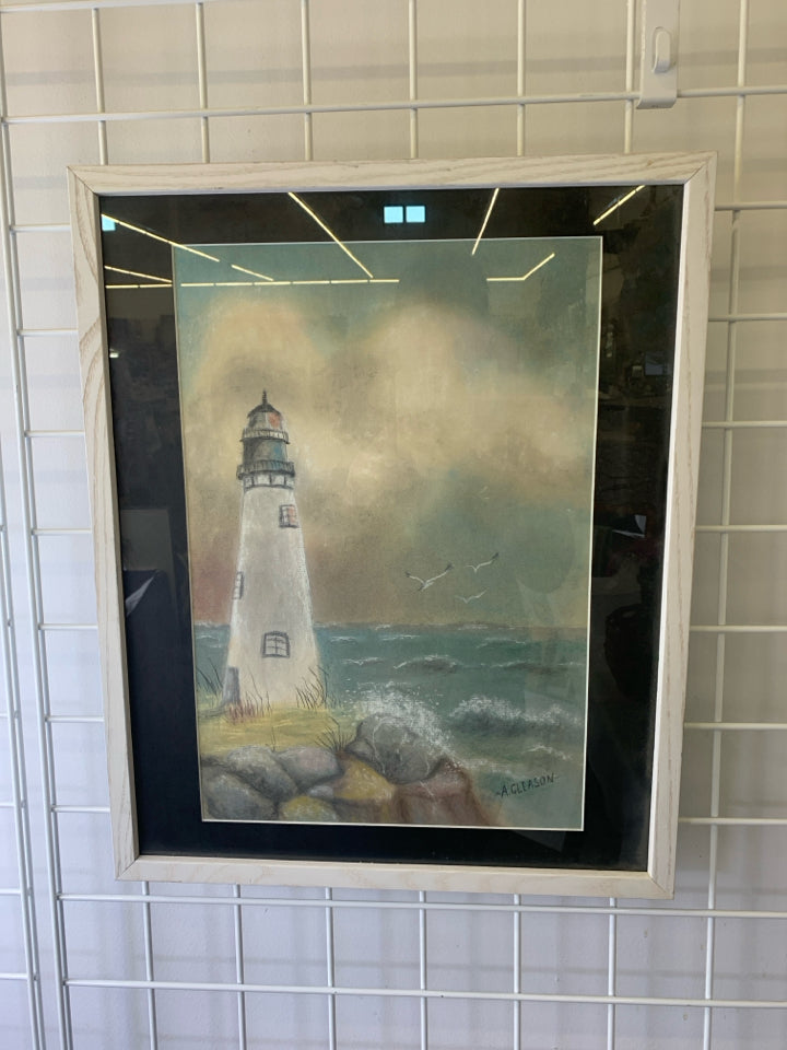 LIGHT HOUSE DRAWING IN WHITE FRAME WALL ART.