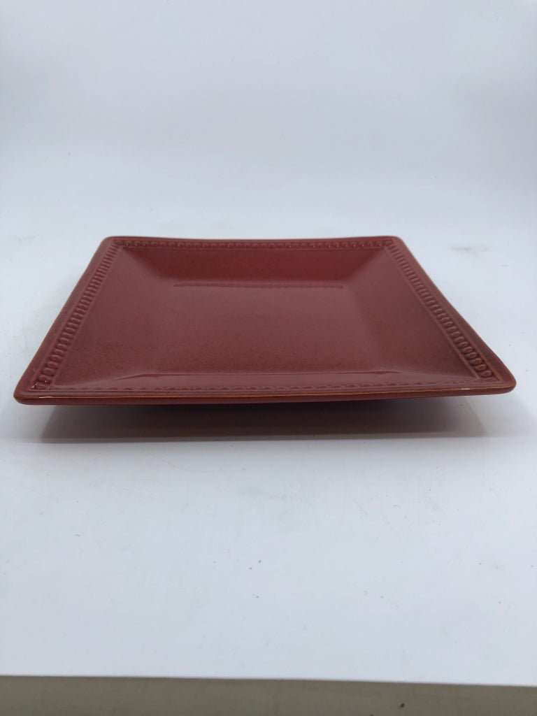 4 SQUARE LUNCH PLATES BEADED EDGE.