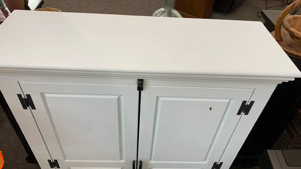 LT BLUE PAINTED 2 DOOR JELLY CABINET *MINOR WEAR.