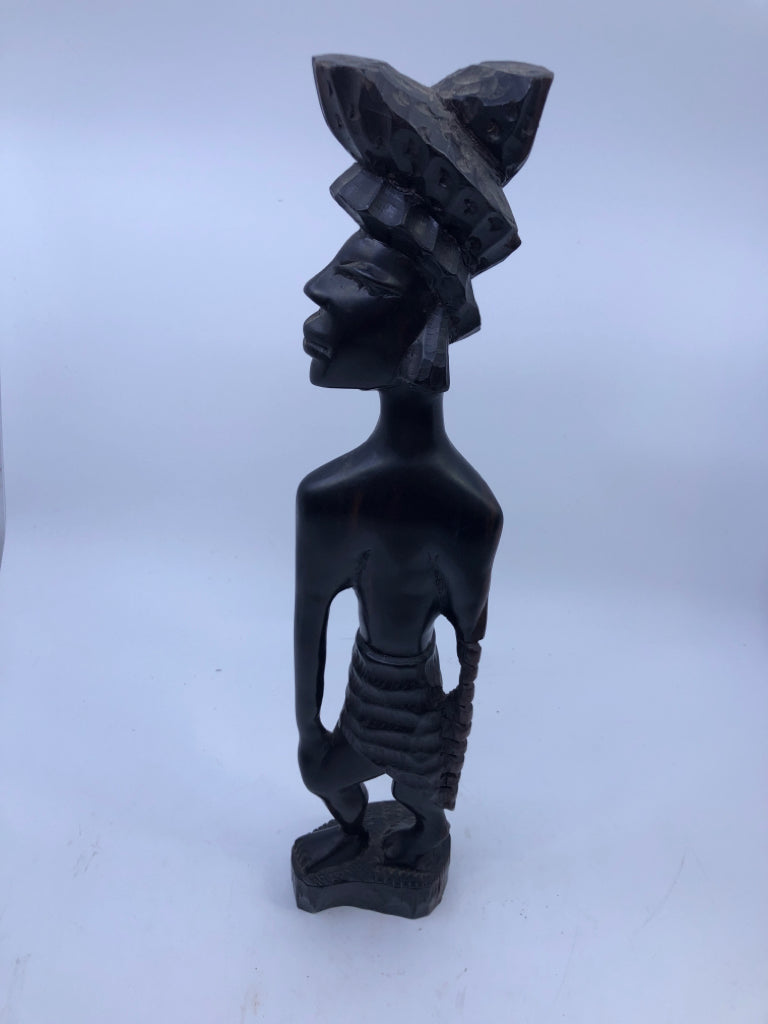BLACK CARVED GIRL STANDING.