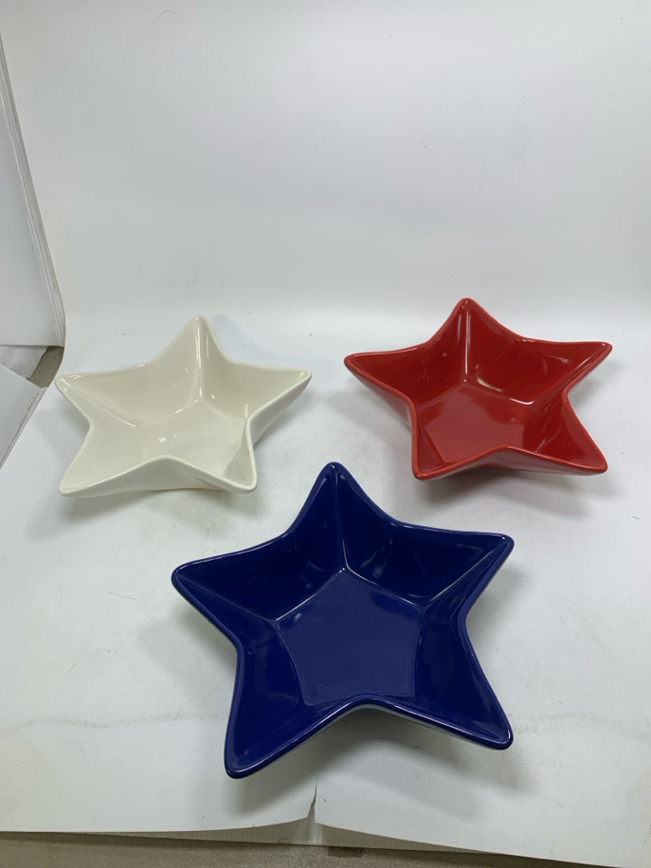 3 PC RED WHITE BLUE STAR SHAPED BOWLS.