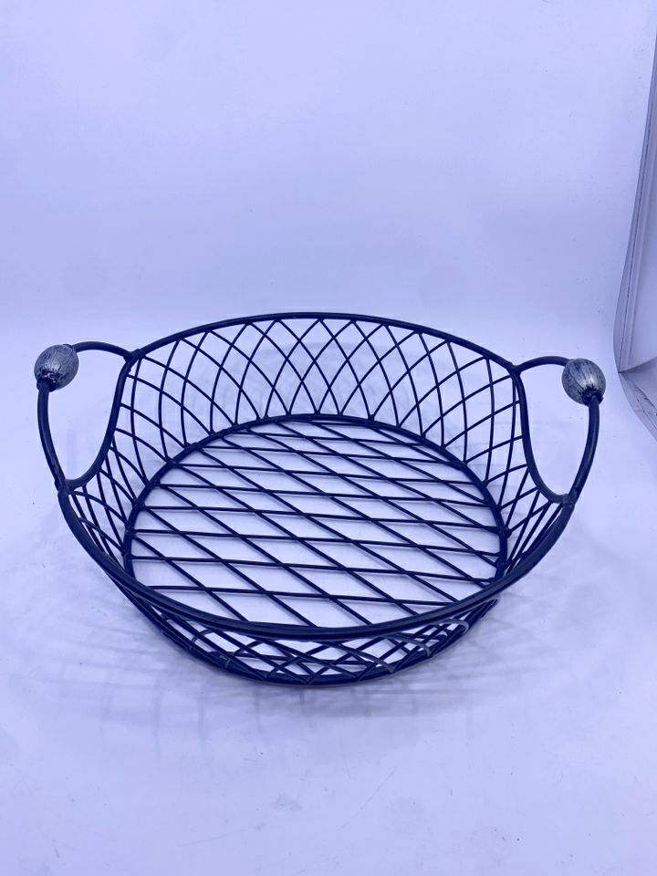 WIRE BASKET W/SILVER PAINTED BULBS ON HANDLES.