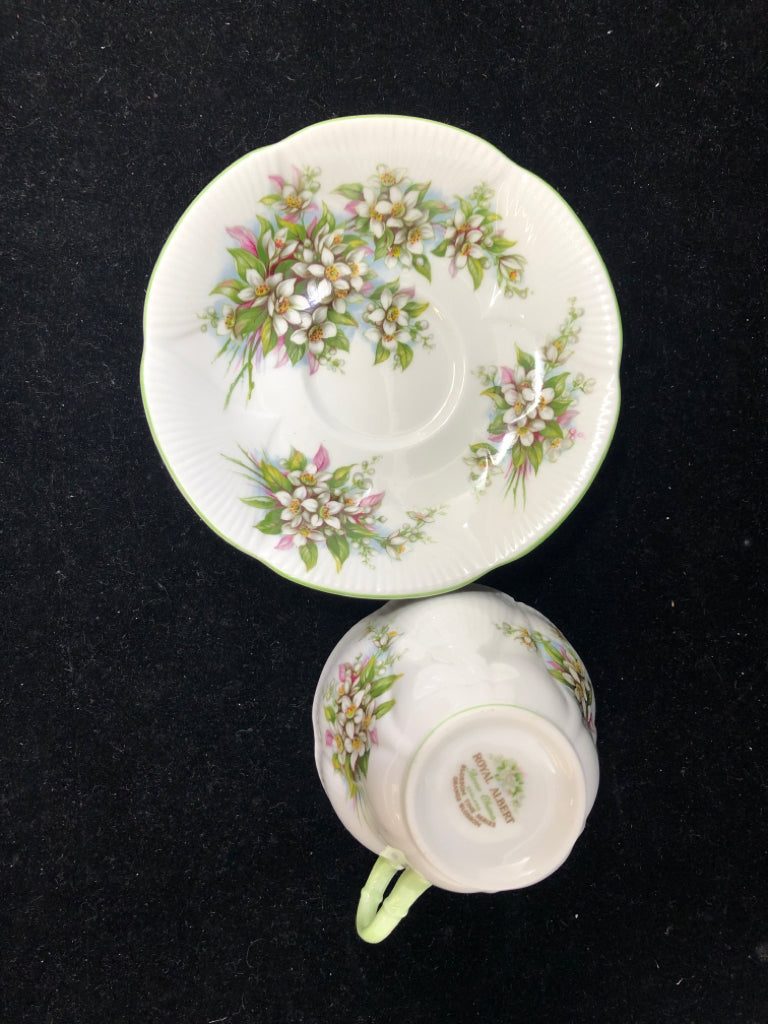 VTG GREEN FLORAL CUP/ SAUCER BLOSSOM TIME SERIES.