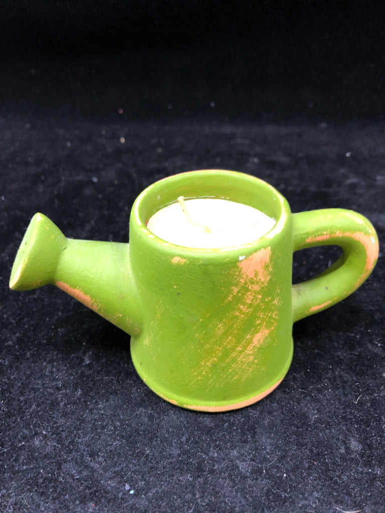 GREEN CERAMIC WATERING CAN CANDLE.