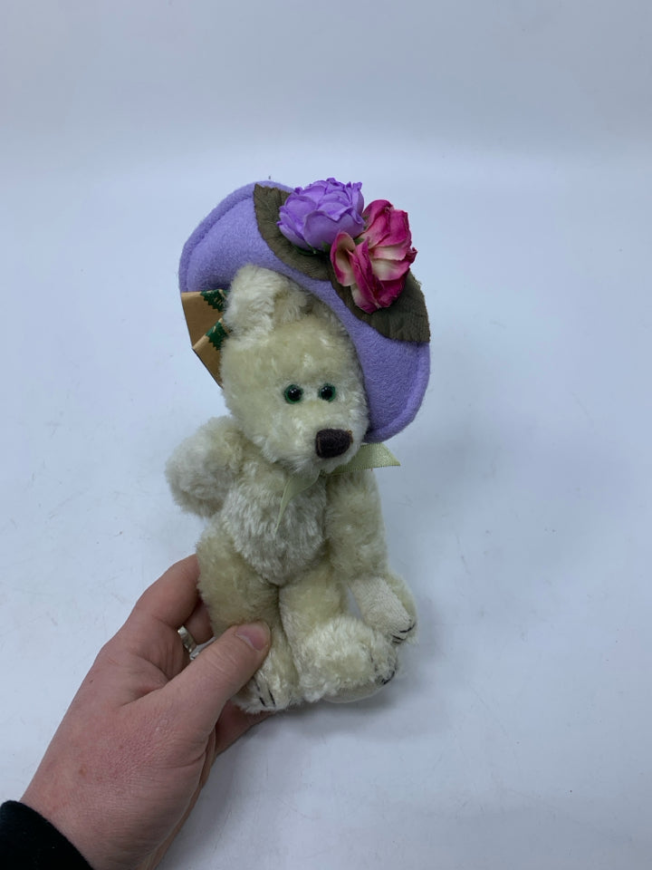 SMALL WHITE BEAR W/ LAVENDER HAT BOYDS BEAR.