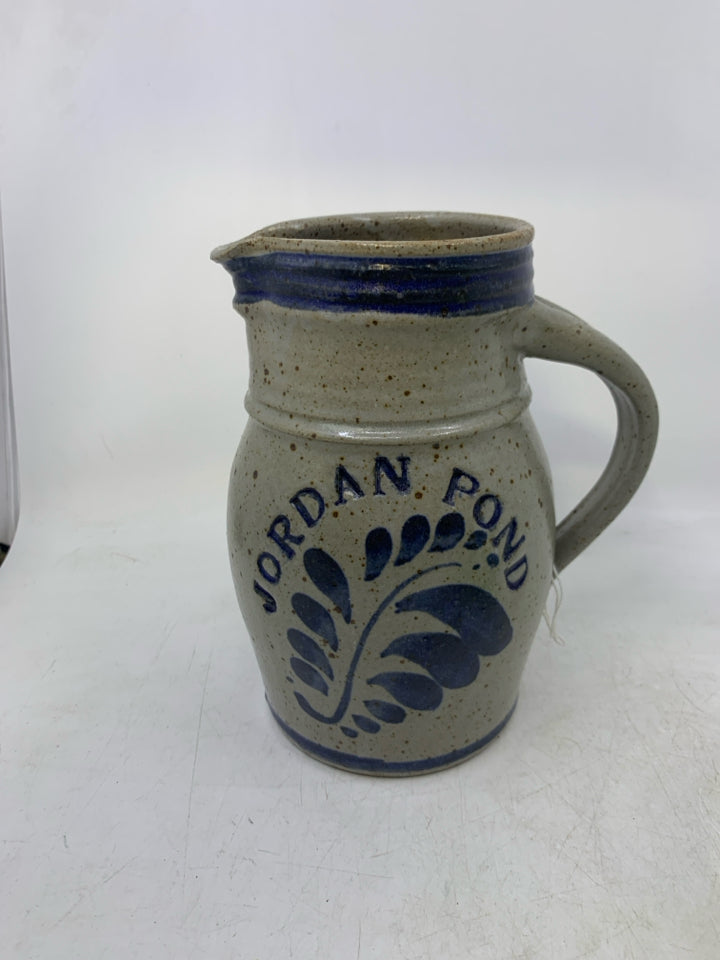 GREY POTTERY PITCHER W/ JORDAN POND.