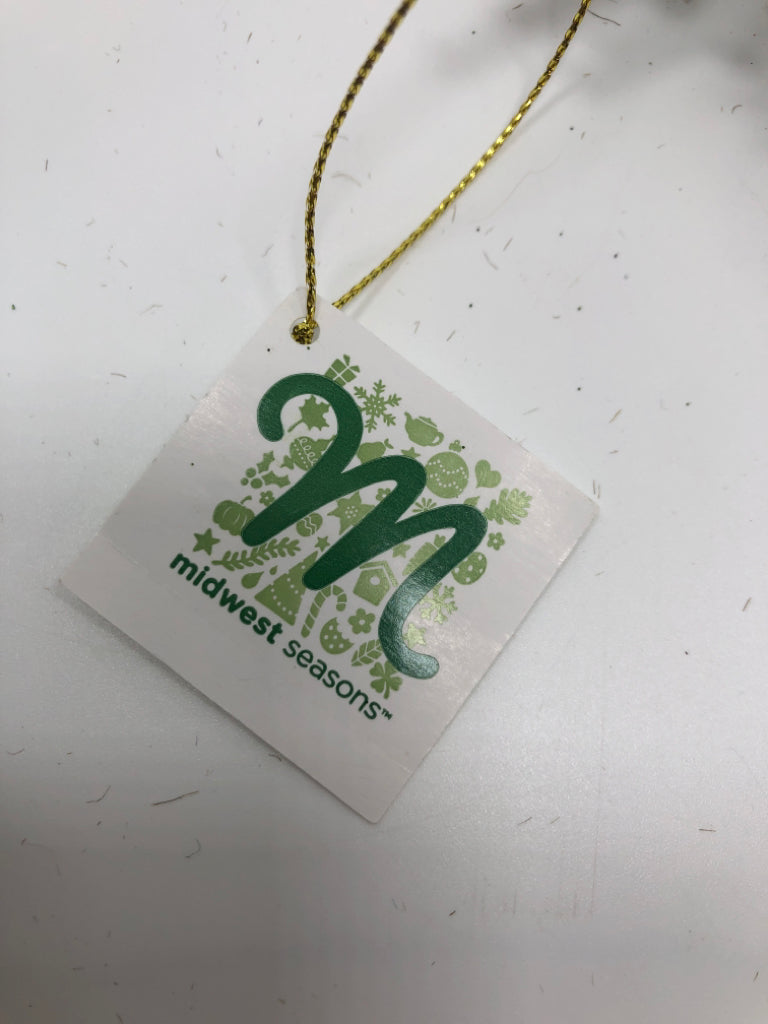 GREEN GLITTER SNOWFLAKE ORNAMENT W/HOLLY.