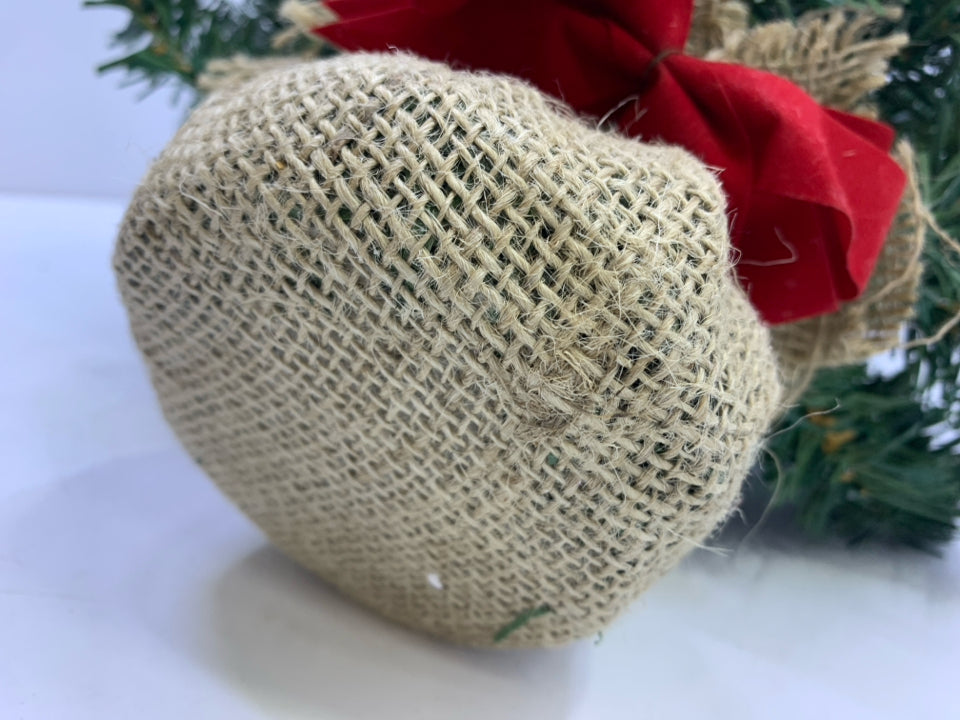 MINI FAUX XMAS TREE W/BURLAP BASE.