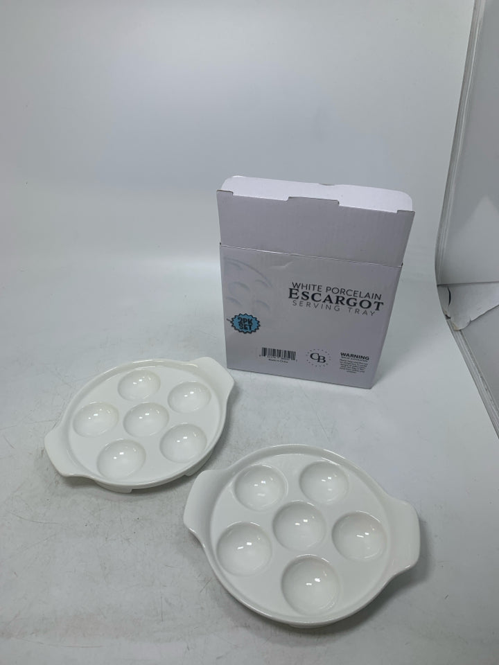 NIB 2 PORCELAIN ESCARGOT SERVING TRAYS.