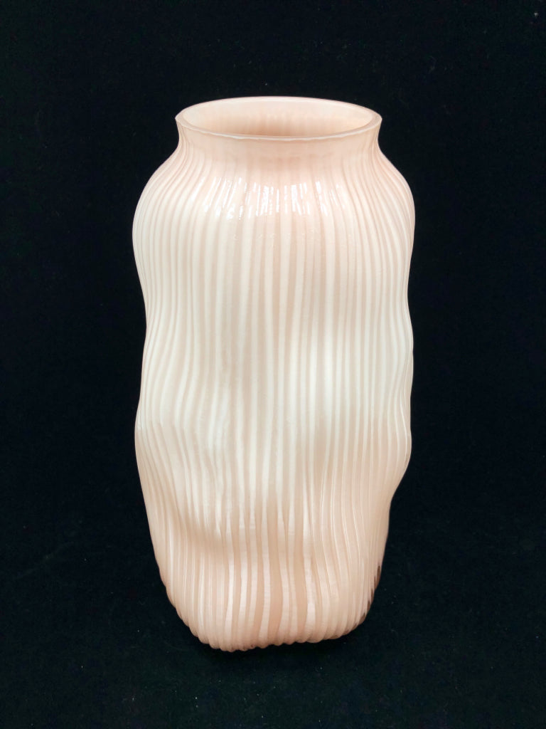 PINK GLASS RIPPLED VASE.