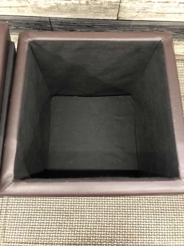BROWN FAUX LEATHER STORAGE CUBE.