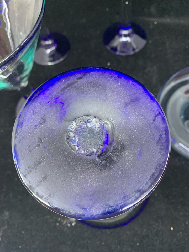 6PC BLOWN GLASS 5 MARGARITA GLASS AND A SALT RIM BOWL.