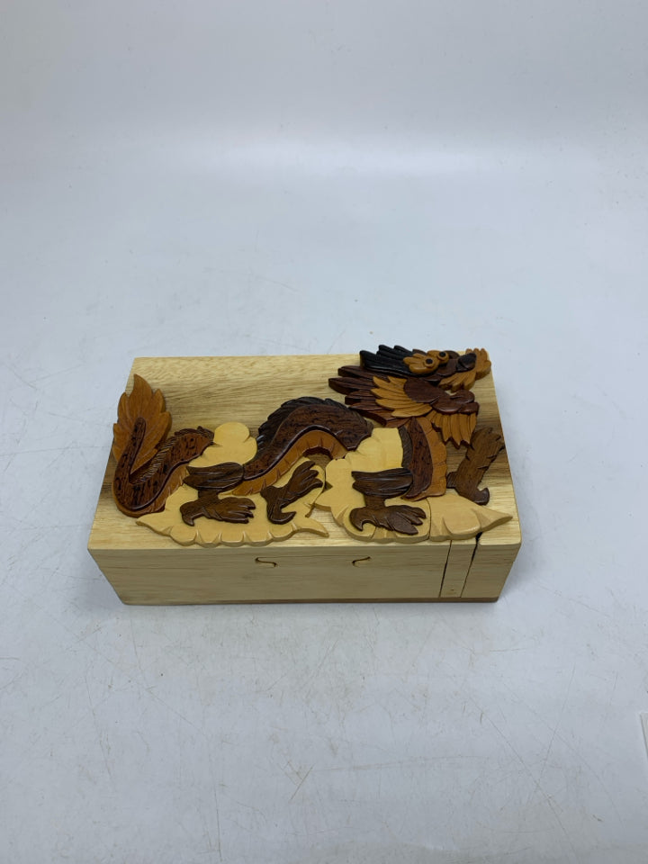 CARVER DAN'S PUZZLE TRINKET BOX HAND CARVED DRAGON.