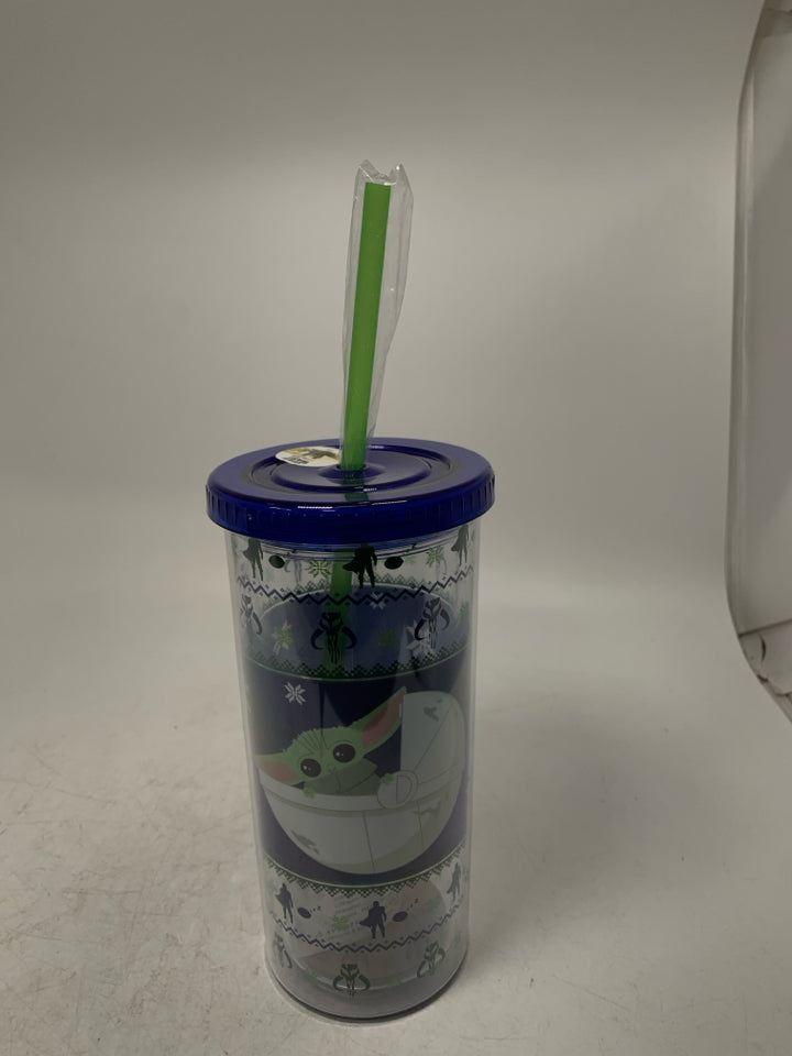 NEW NAVY BLUE BABY YODA PLASTIC TUMBLER CUP.