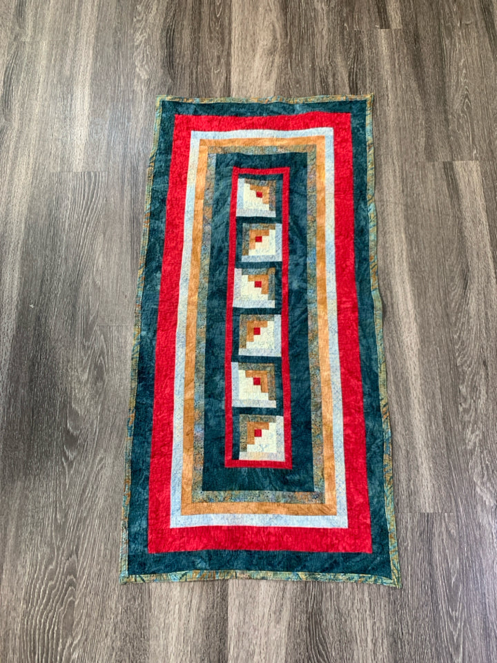 QUILTED BLUE RED ORANGE DETAILED RECTANGLE.